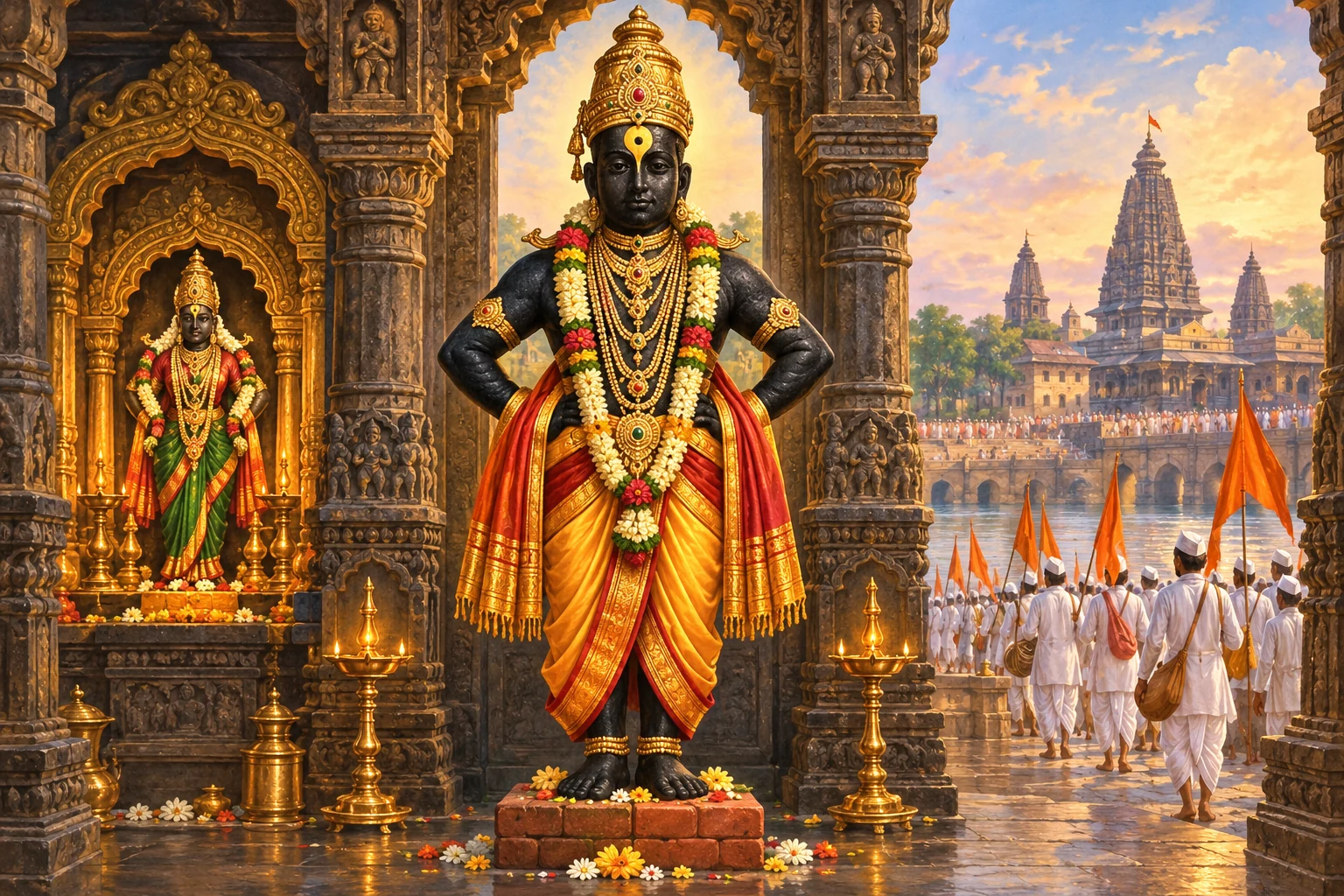 Vithoba with Warkari pilgrims in a devotional illustration