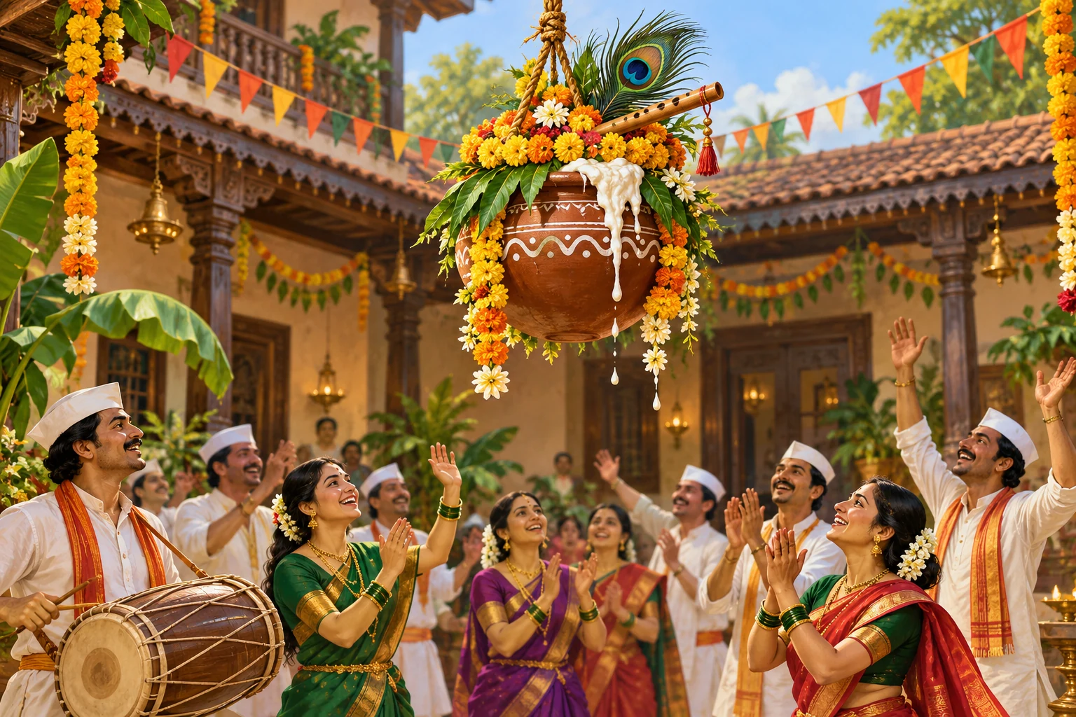Decorated Dahi Handi and a Maharashtrian community celebration