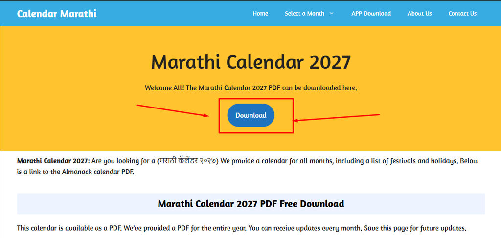 Marathi Calendar 2027 PDF Free Download